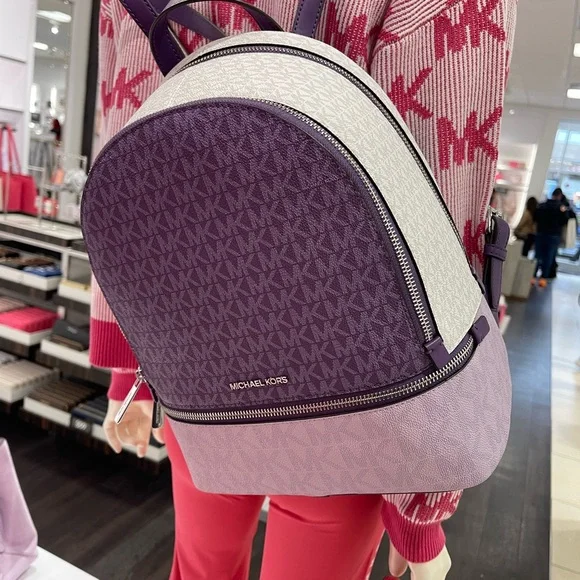 MICHAEL KORS Rhea Medium Zip Color-Block Signature Logo Backpack
Dark Purple NWT - Picture 14 of 16